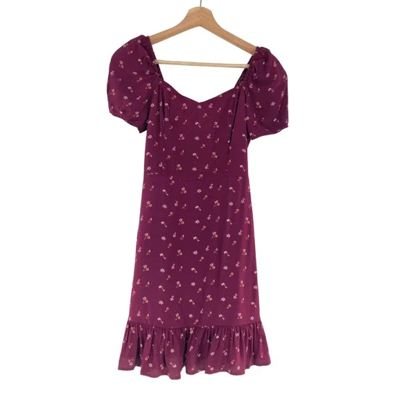 Mello Day Dresses | Mello Day Mini Floral Print Wine Red Ruffle Edge Sweetheart Neckline | Color: Pink/Red | Size: Xs | Movingmountains's Closet